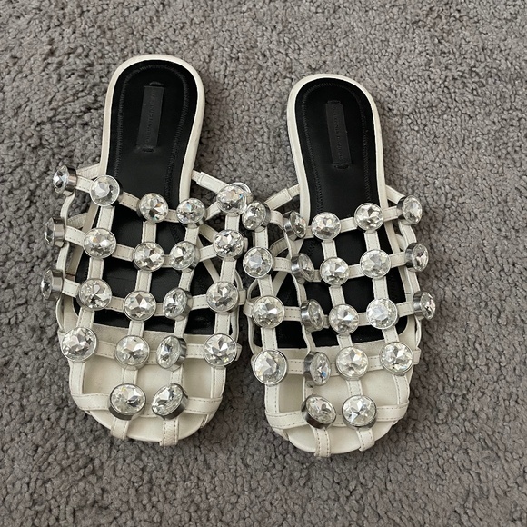 ALEXANDER WANG Amelia Crystal Cage White Slide Sandal Size 7 1/2 - Picture 1 of 10
